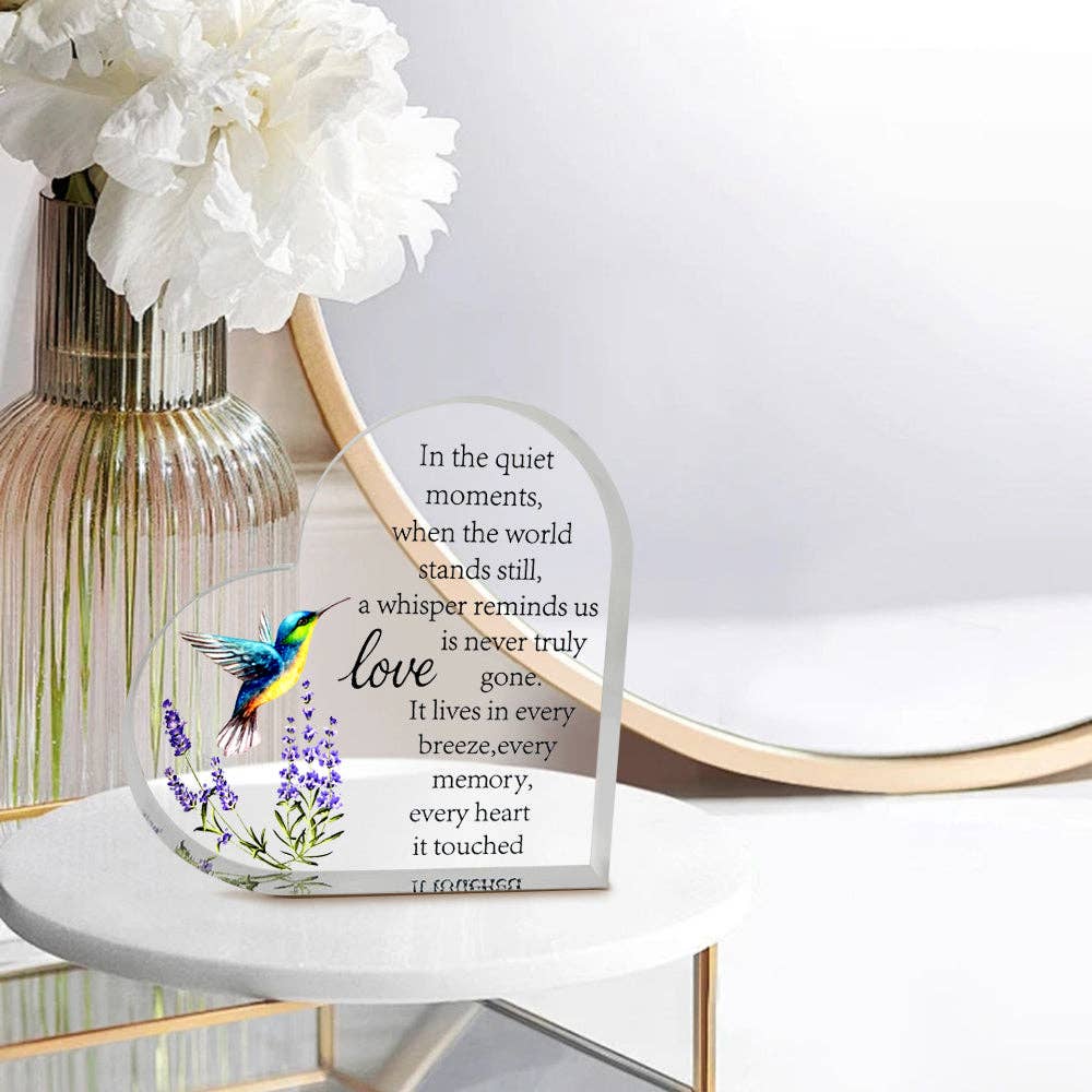 Memorial Heart With Gift Box - Acrylic Hummingbird