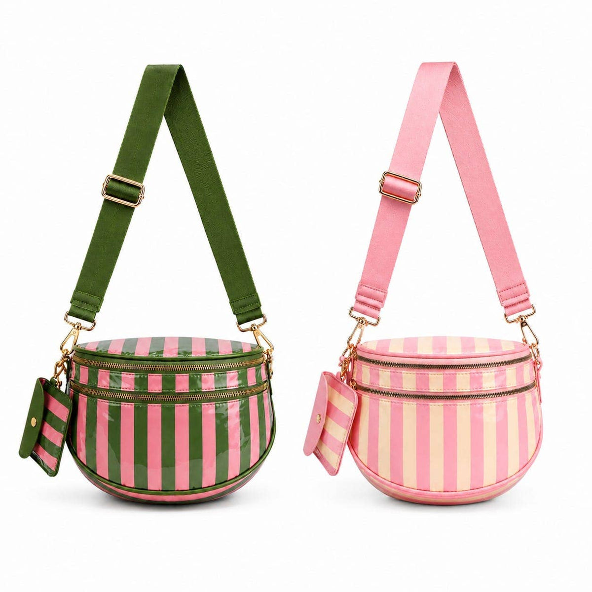 SF261009 Linda Striped Glossy Crossbody Bag with Coin Pouch: Pink Green