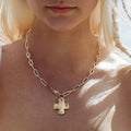 NOTABLE HAMMERED CROSS FRONT TOGGLE NECKLACE | 40NK9666: GOLD