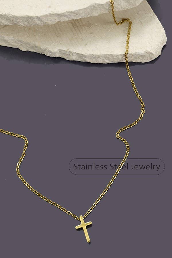 18K STAINLESS STEEL TARNISH FREE CROSS NECKLACE | 80N754: Silver