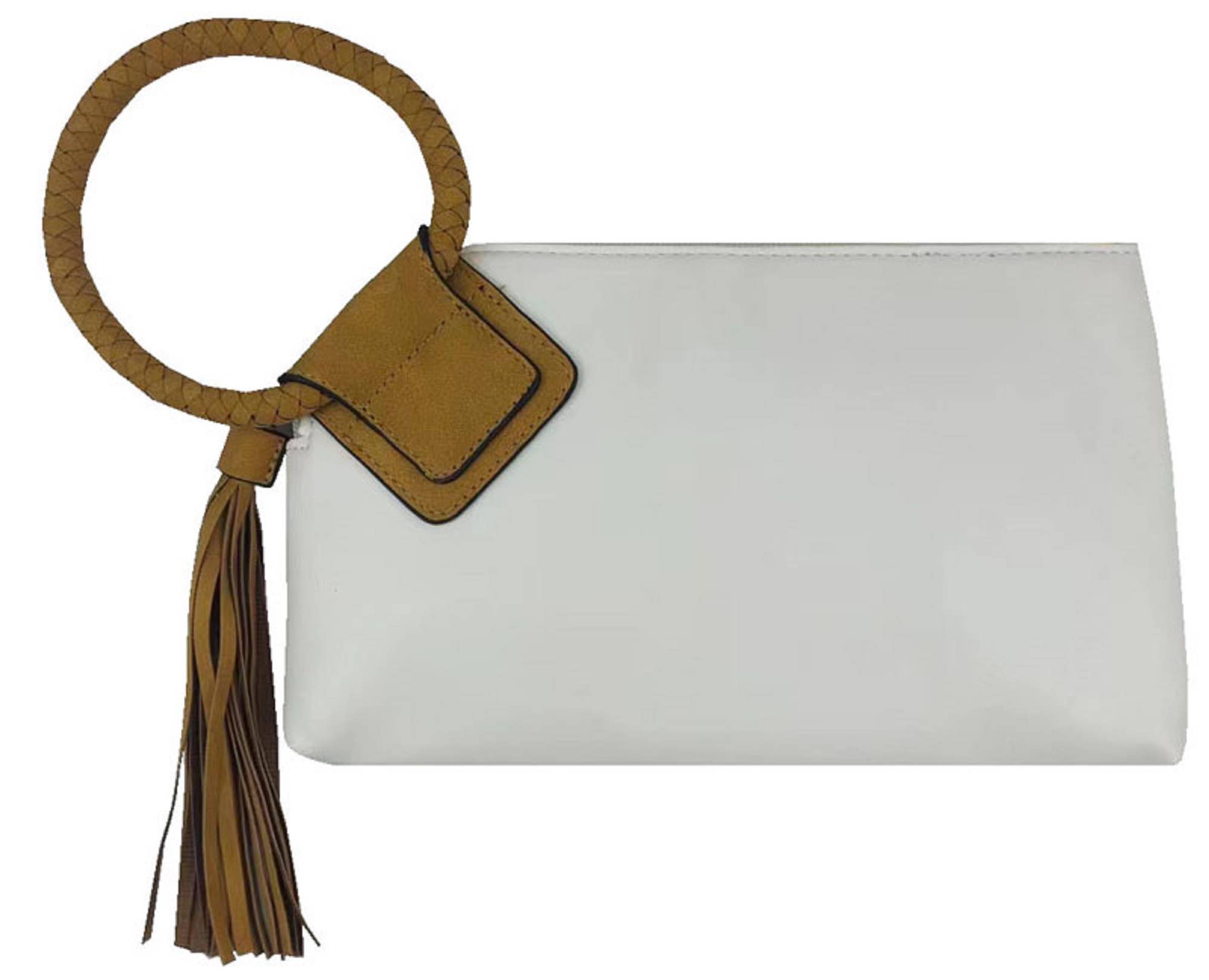 BP204 Fashion Cuff Handle Tassel Wristlet Clutch: Tan