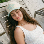 C.C TOO PRETTY TO WORK Letter on Two Tone Trucker Hat: Mint
