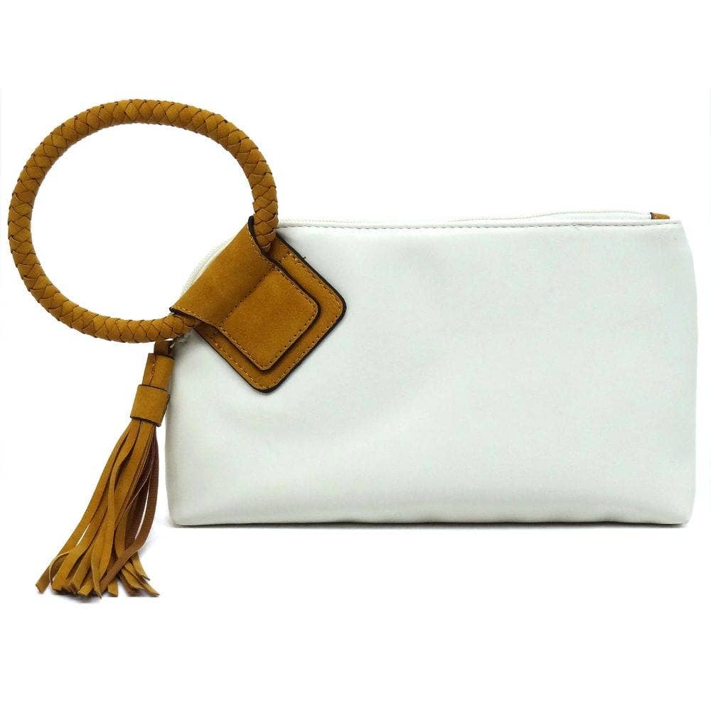 BP204 Fashion Cuff Handle Tassel Wristlet Clutch: Tan