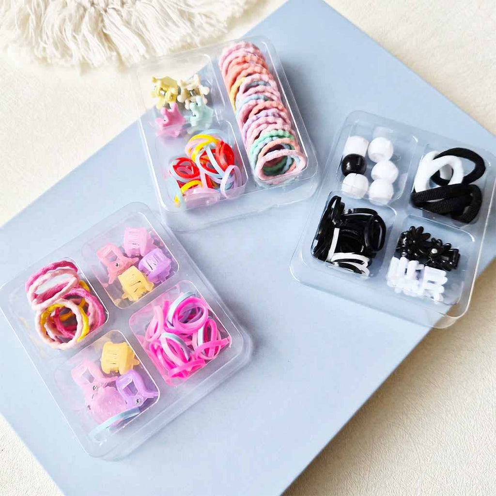Cute Packaging Set of Hair Ties and Clips: ASSORTED COLOR / ONE SIZE