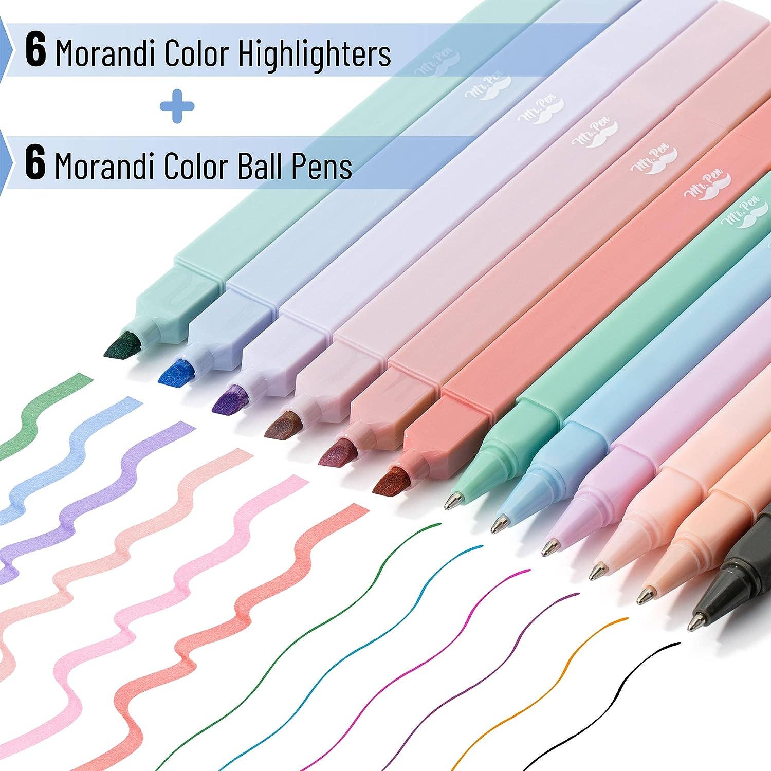 Aesthetic Highlighters & Ballpoint Pens, 12 Pack: Assorted