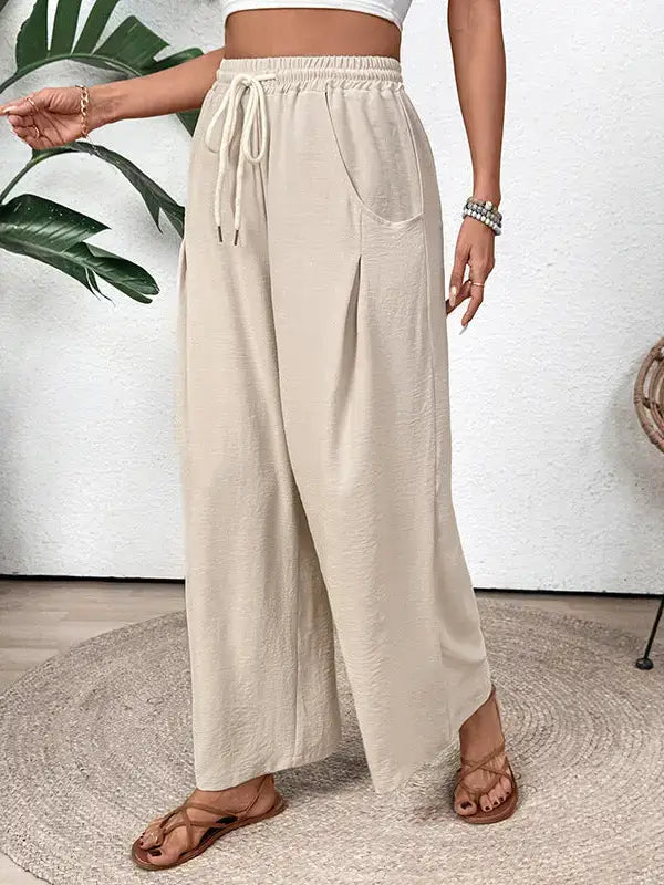 Apricot Casual Wide Leg Drawstring Pocket