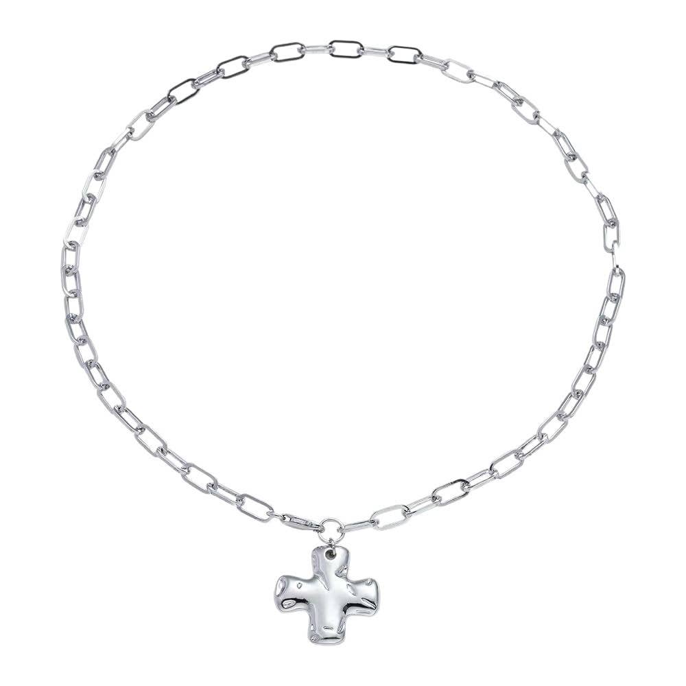 NOTABLE HAMMERED CROSS FRONT TOGGLE NECKLACE | 40NK9666: GOLD