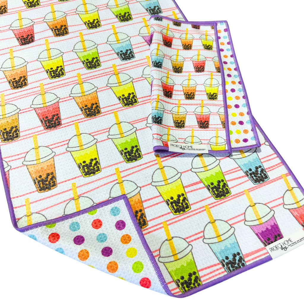 Boba Time|  Waffle Weave Microfiber Towels Kitchen & Bath:  Dish/Hand Towel