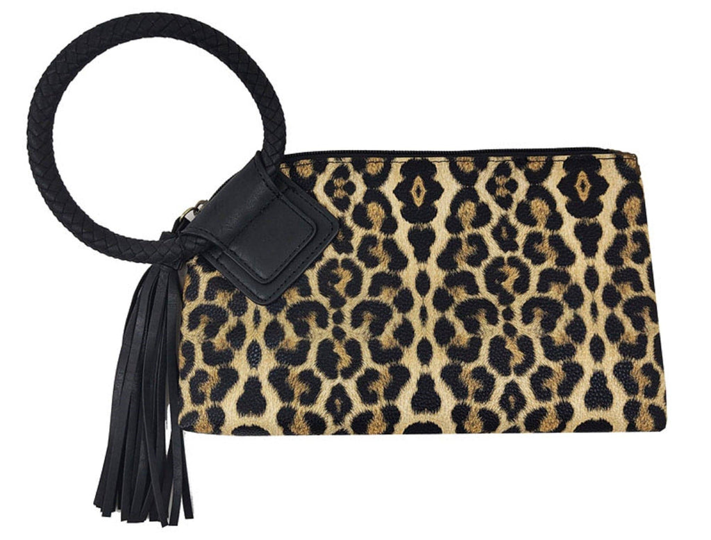 BP204 Fashion Cuff Handle Tassel Wristlet Clutch: Tan
