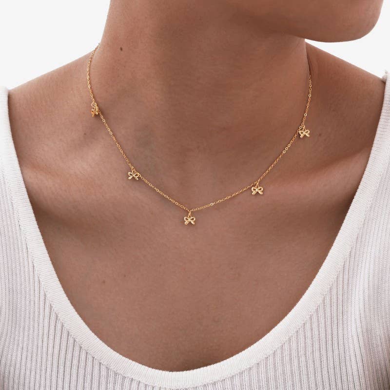 18K STAINLESS STEEL TARNISH FREE BOW NECKLACE | 40NK9512: GOLD
