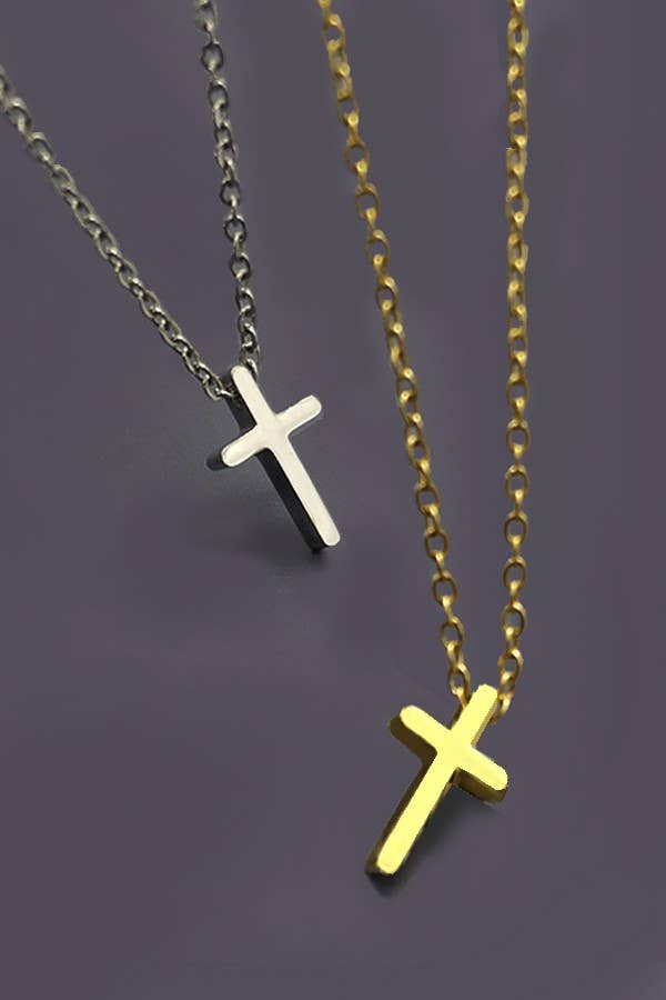 18K STAINLESS STEEL TARNISH FREE CROSS NECKLACE | 80N754: Silver