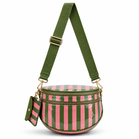 SF261009 Linda Striped Glossy Crossbody Bag with Coin Pouch: Pink Green