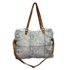 Handprinted Leather Canvas Hide Weekender Bag