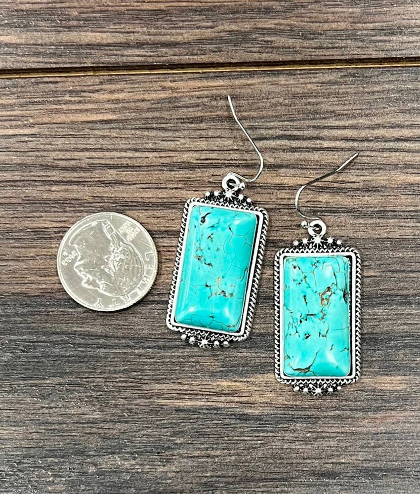 720309, Rectangular Turquoise Earrings