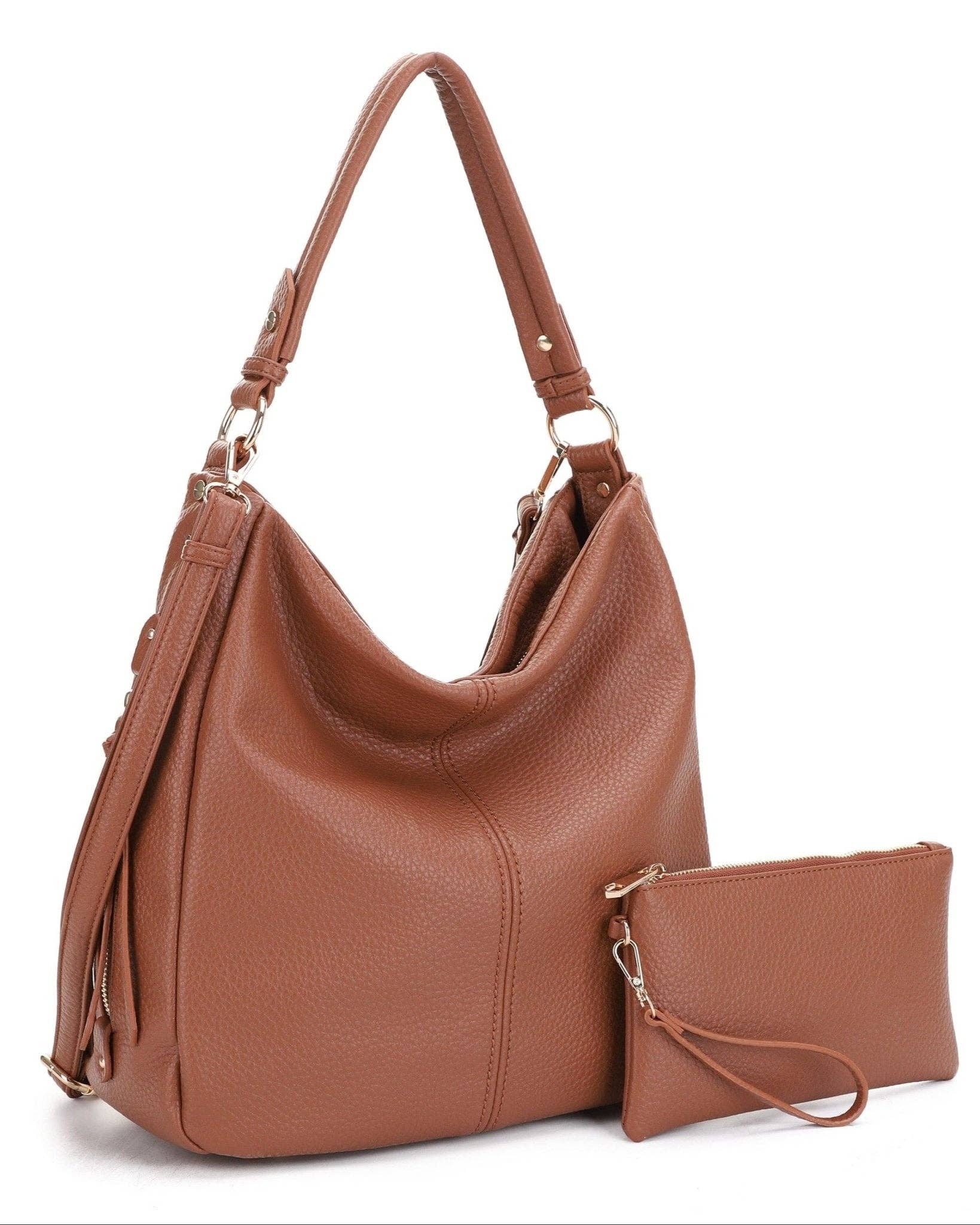 Effie 2 in 1 Hobo Tote Bag With Pouch: Black