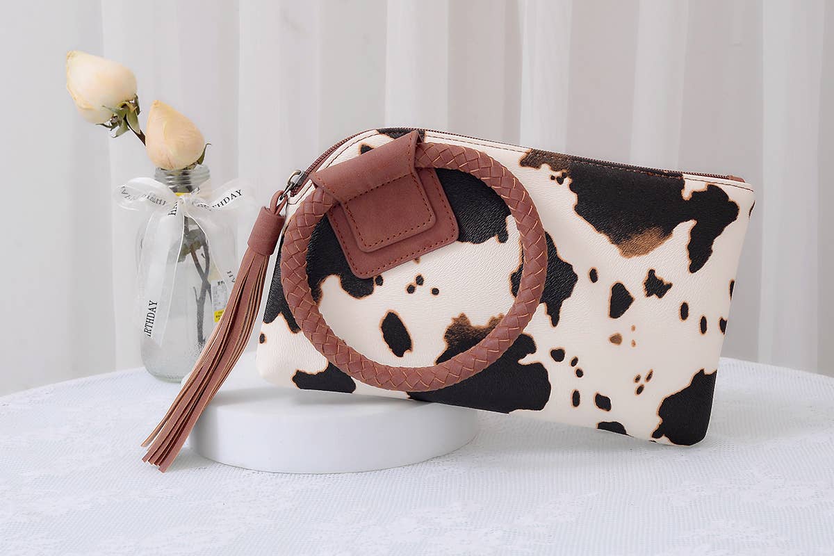 BP204 Fashion Cuff Handle Tassel Wristlet Clutch: Tan