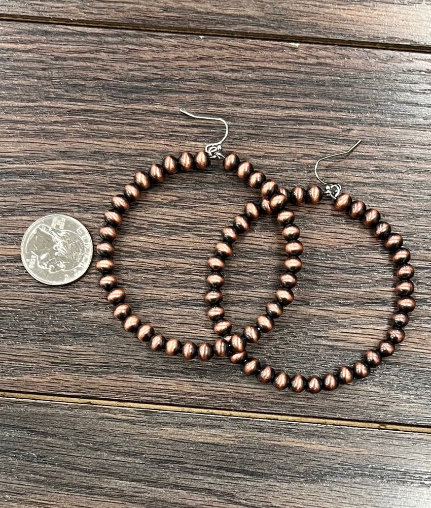 724571, Handmade 6mm Copper Navajo Bead Hoop Earrings