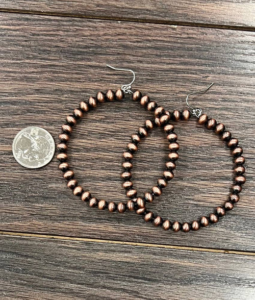 724571, Handmade 6mm Copper Navajo Bead Hoop Earrings