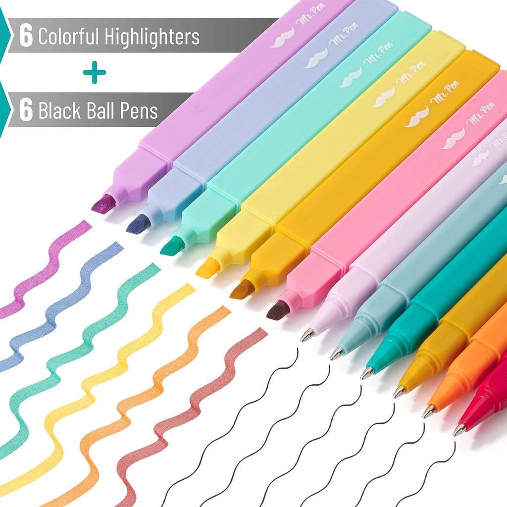 Aesthetic Highlighters & Ballpoint Pens, 12 Pack: Morandi (Colored Ink Pens)