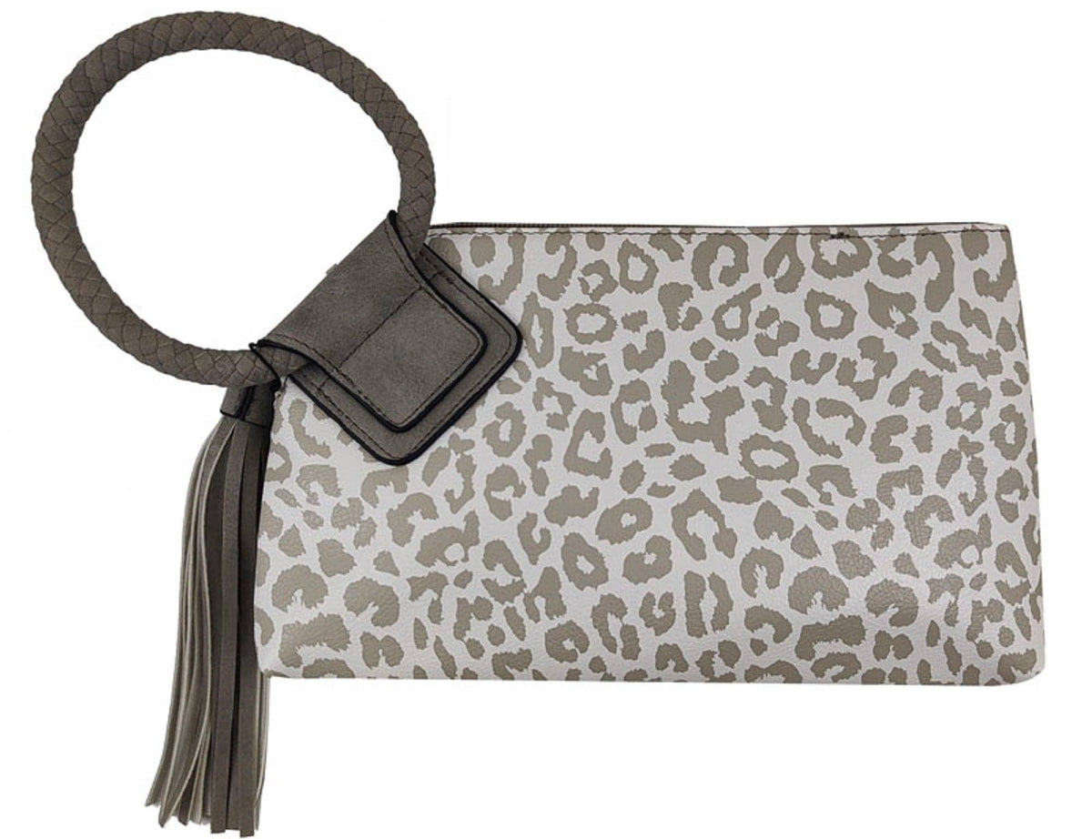 BP204 Fashion Cuff Handle Tassel Wristlet Clutch: Tan