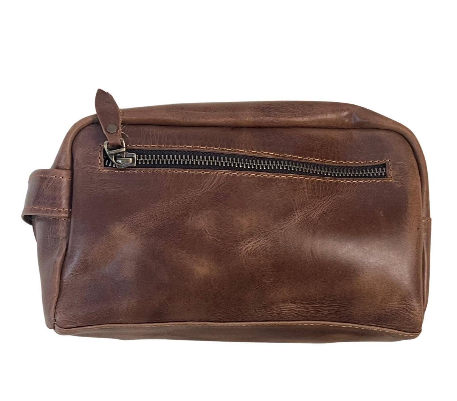 Premium Leather Men's Toiletry Dopp Kit Travel Bag