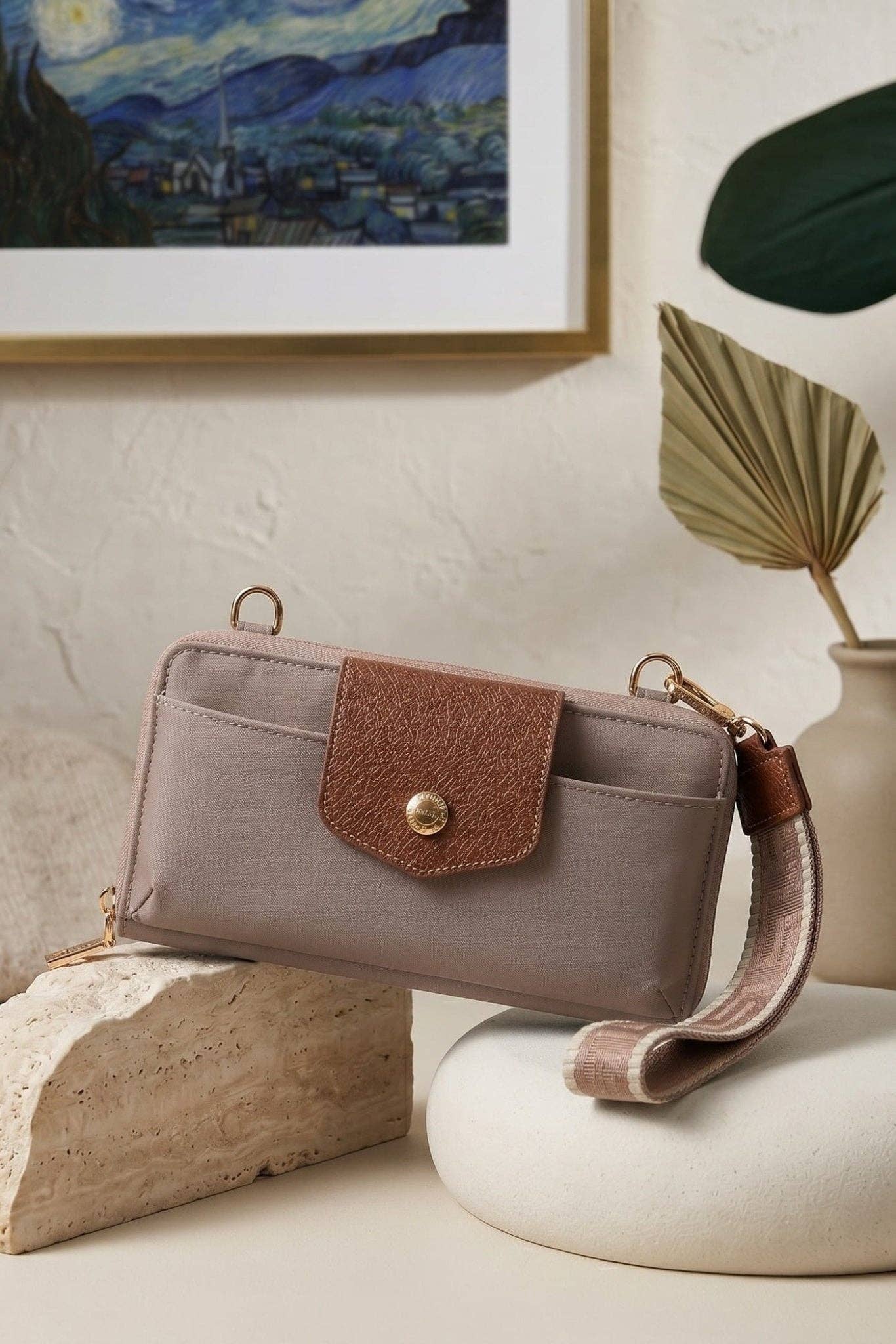 HM030 Mila Smartphone wallet Crossbody with Boho Wristlet: Black