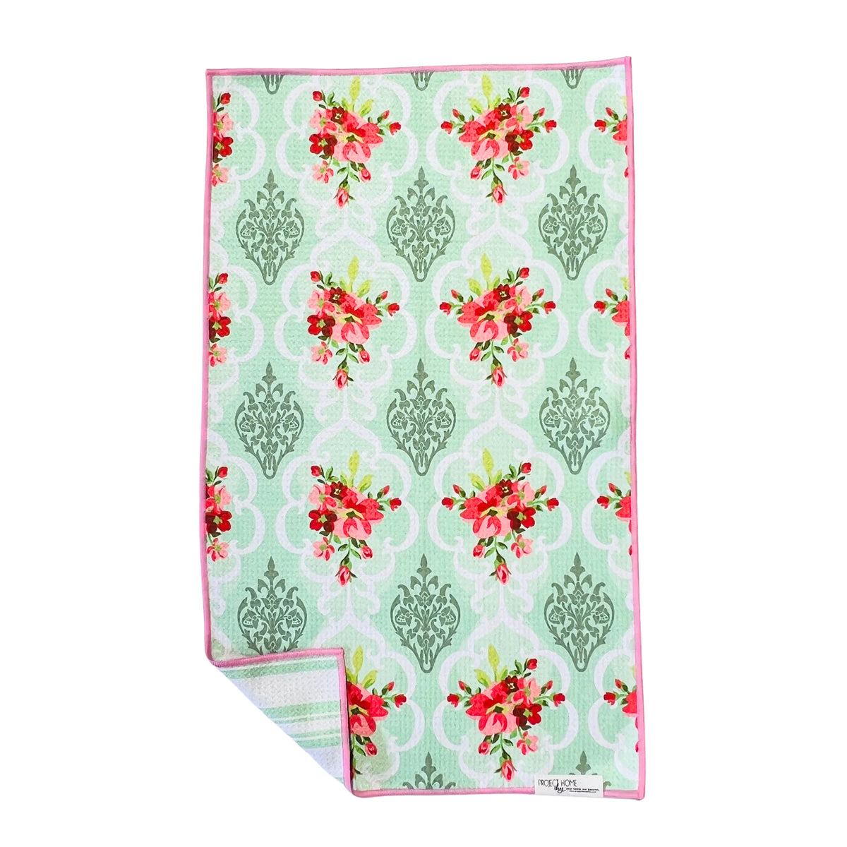 Mint Stripe/Vintage Floral |  Waffle Weave Microfiber Towels Kitchen & Bath:  Dish/Hand Towel