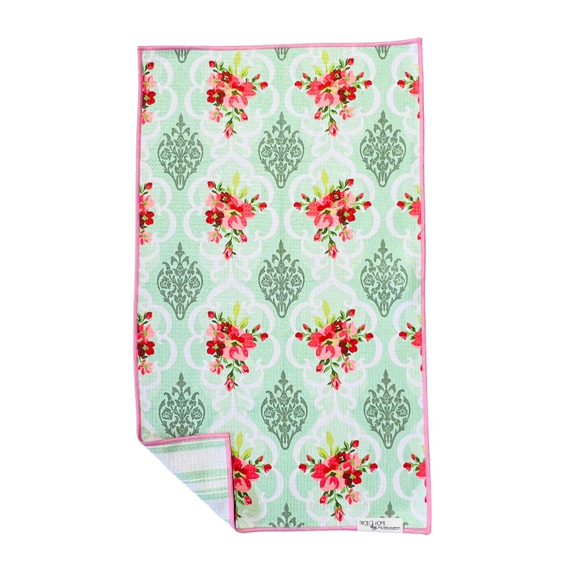 Mint Stripe/Vintage Floral |  Waffle Weave Microfiber Towels Kitchen & Bath:  Dish/Hand Towel