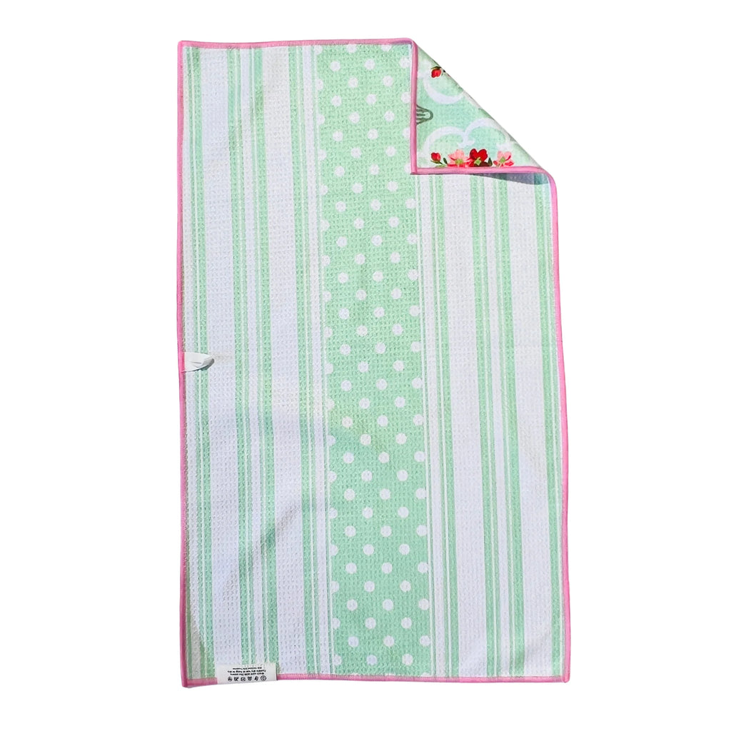 Mint Stripe/Vintage Floral |  Waffle Weave Microfiber Towels Kitchen & Bath:  Dish/Hand Towel