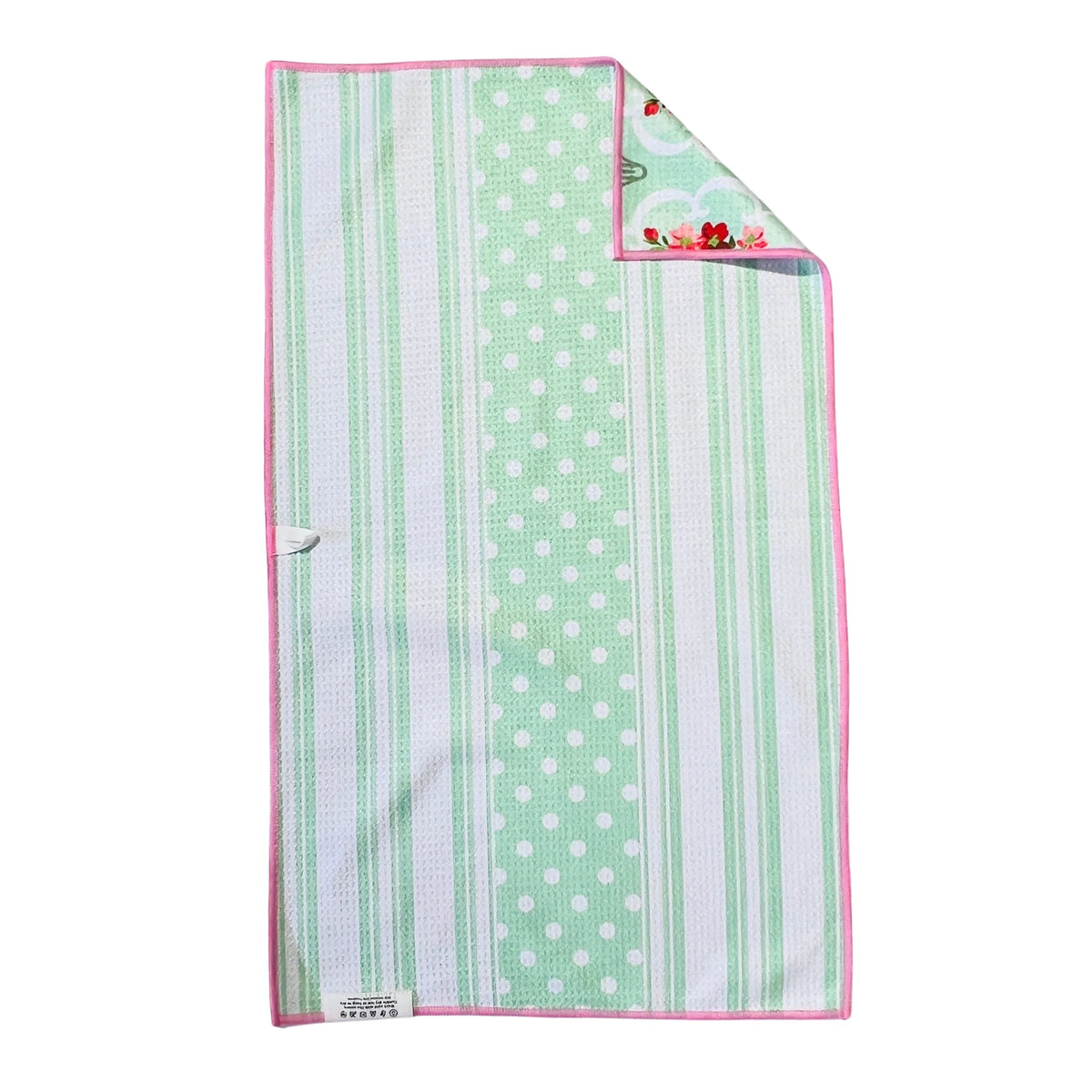 Mint Stripe/Vintage Floral |  Waffle Weave Microfiber Towels Kitchen & Bath:  Dish/Hand Towel
