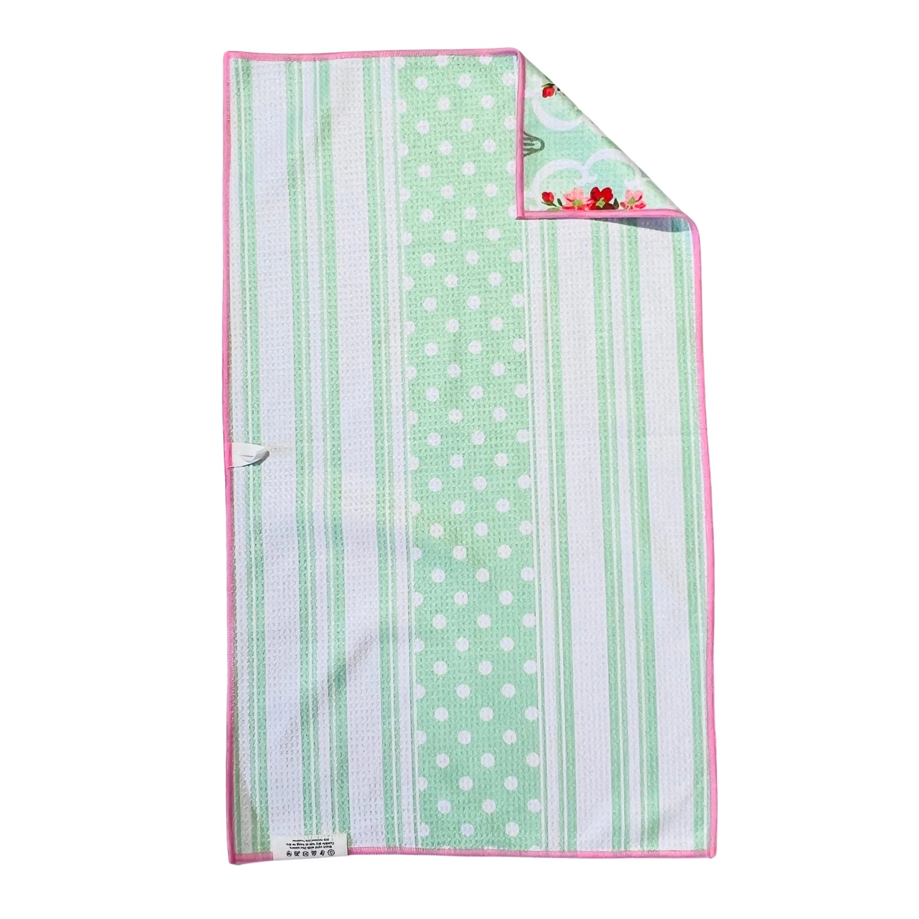 Mint Stripe/Vintage Floral |  Waffle Weave Microfiber Towels Kitchen & Bath:  Dish/Hand Towel