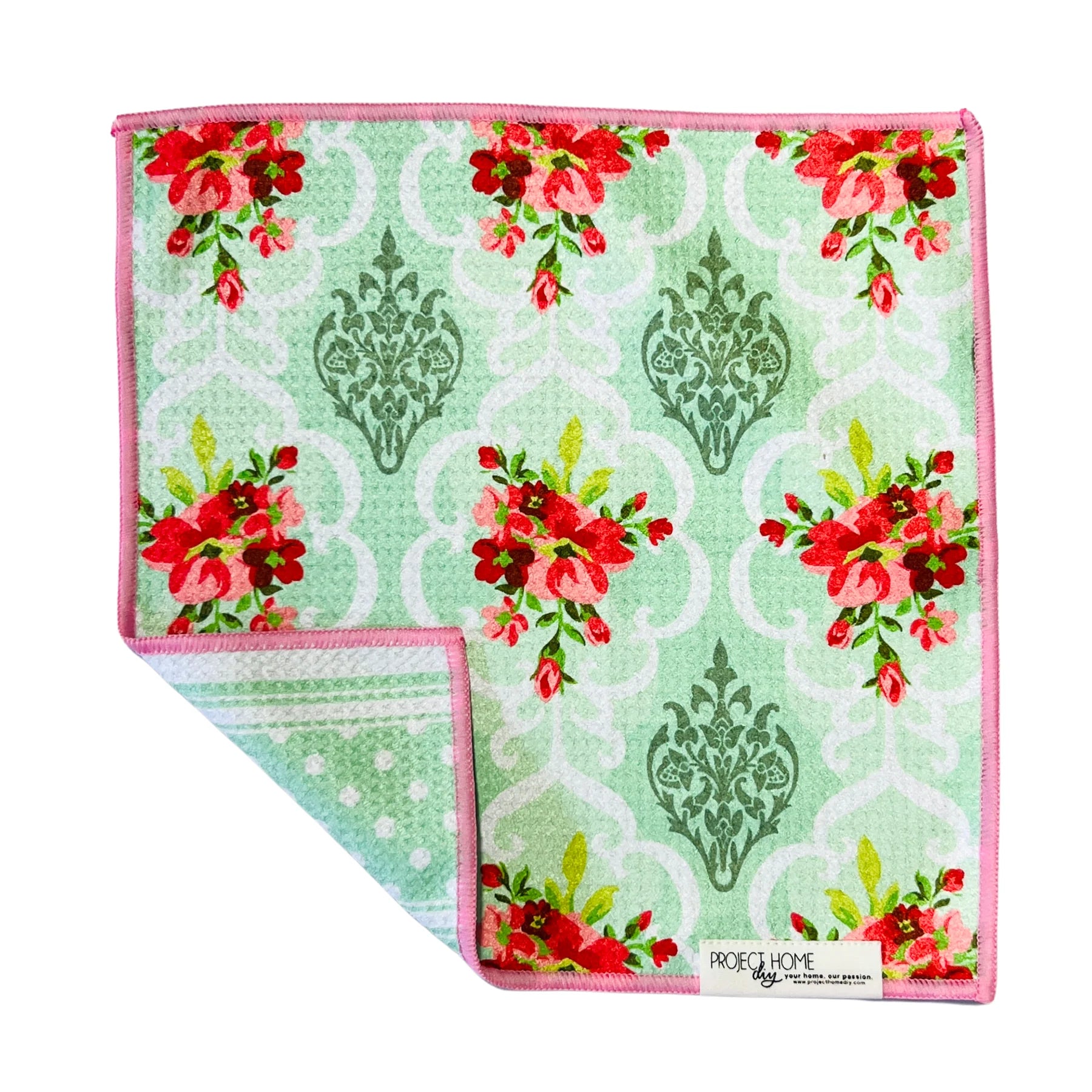 Mint Stripe/Vintage Floral |  Waffle Weave Microfiber Towels Kitchen & Bath:  Dish/Hand Towel