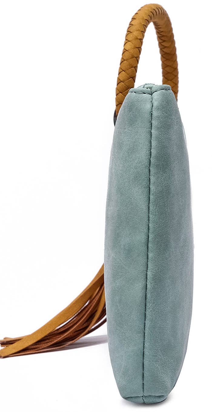 BP204 Fashion Cuff Handle Tassel Wristlet Clutch: Tan