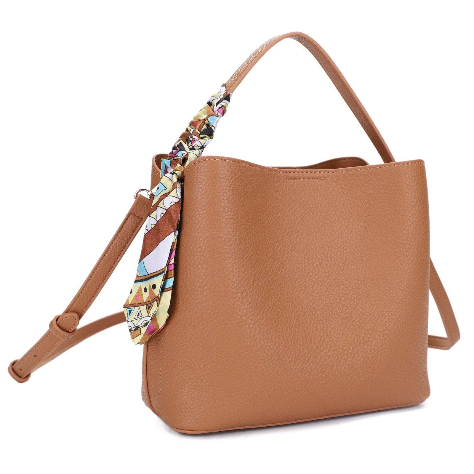 Shia Bucket/Crossbody Bag With Scarf: Light Gray