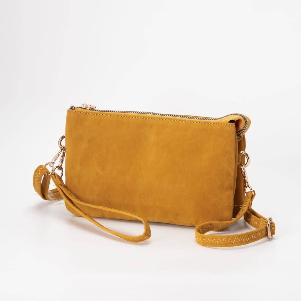 TG10573 Stacey Faux Suede 3 compartments Crossbody Bag: Mustard