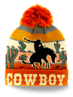 Cowboy Western Adventure Knit Beanie Pom Winter Hat for Travelers: Grey