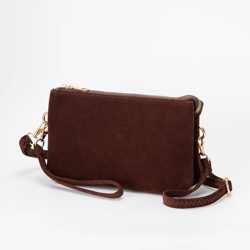 TG10573 Stacey Faux Suede 3 compartments Crossbody Bag: Mustard