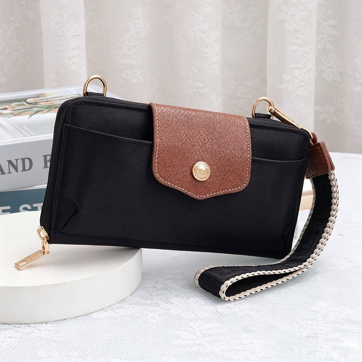 HM030 Mila Smartphone wallet Crossbody with Boho Wristlet: Black