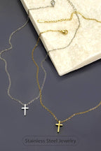 18K STAINLESS STEEL TARNISH FREE CROSS NECKLACE | 80N754: Silver