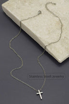 18K STAINLESS STEEL TARNISH FREE CROSS NECKLACE | 80N754: Silver