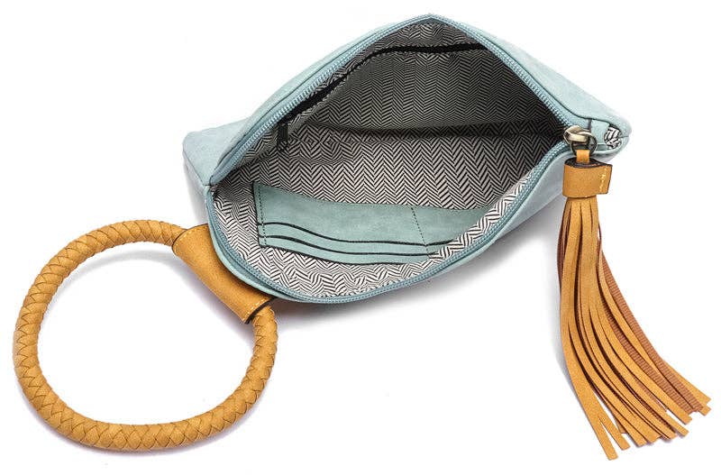 BP204 Fashion Cuff Handle Tassel Wristlet Clutch: Tan