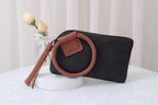BP204 Fashion Cuff Handle Tassel Wristlet Clutch: Tan