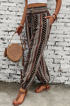 Brown Boho Stripe Casual Pants