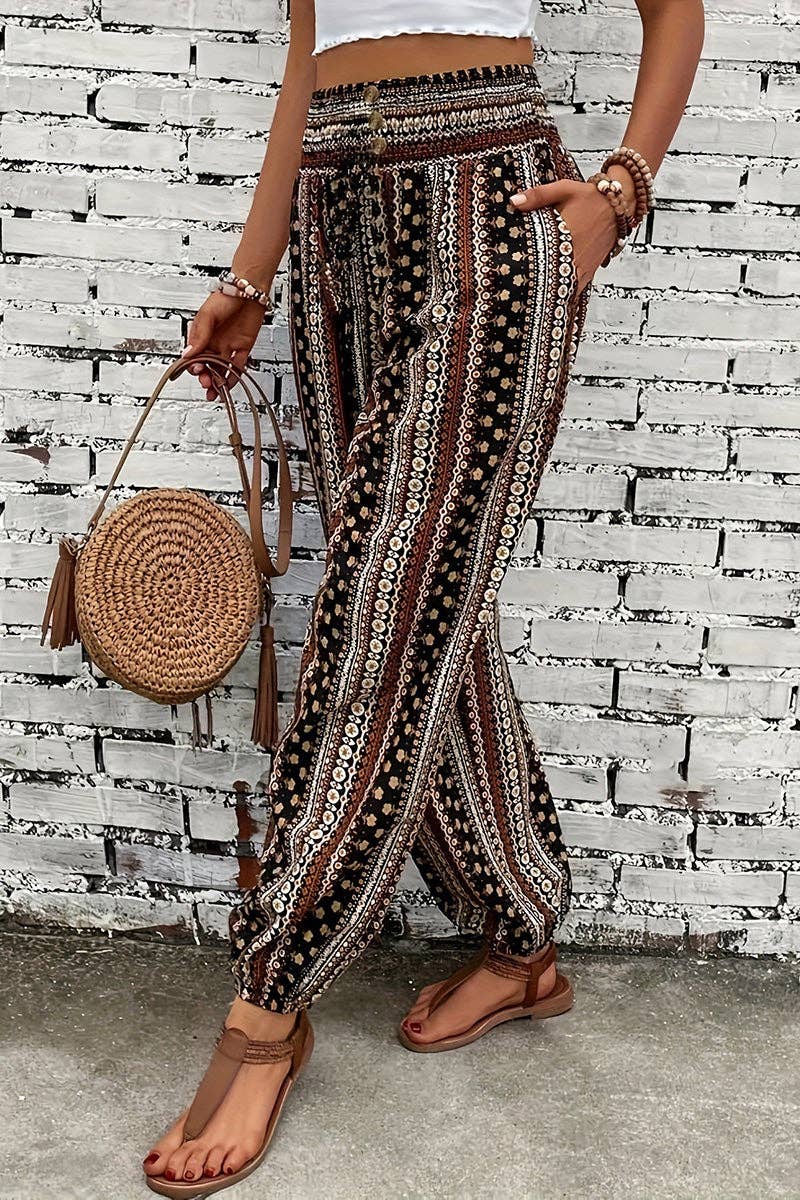 Brown Boho Stripe Casual Pants