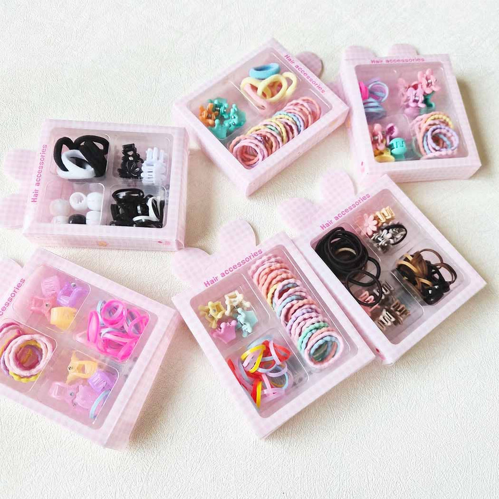 Cute Packaging Set of Hair Ties and Clips: ASSORTED COLOR / ONE SIZE