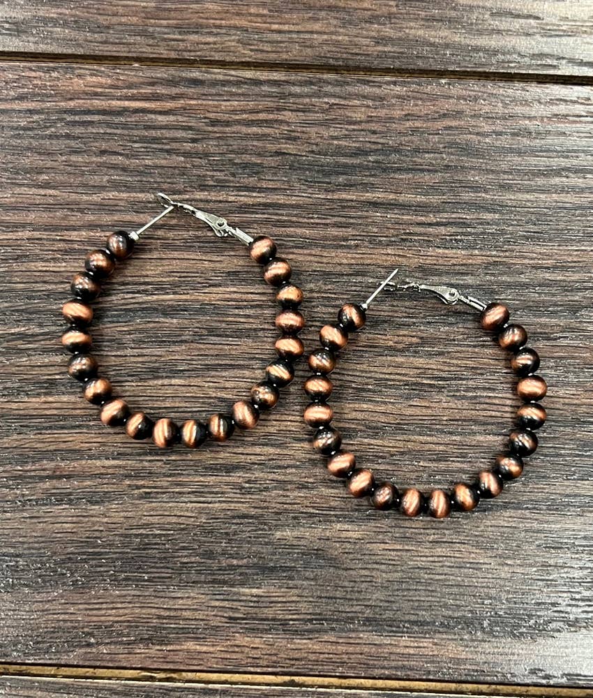 \Handmade 1.75" 6mm Copper Navajo Bead Hoop Earrings
