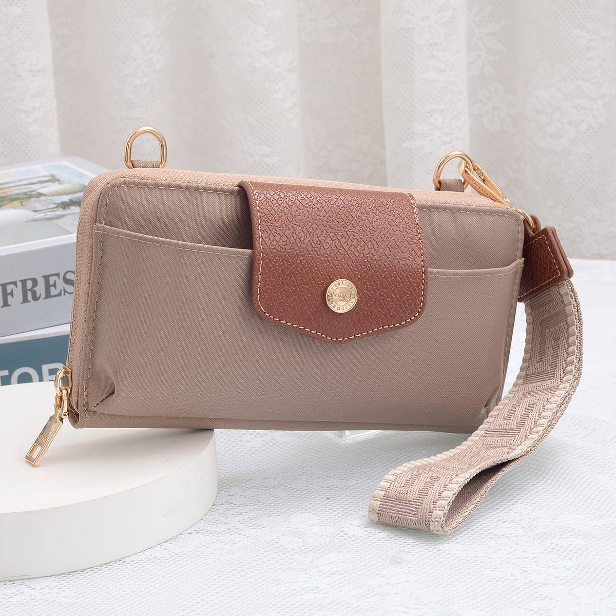 HM030 Mila Smartphone wallet Crossbody with Boho Wristlet: Pomegranate