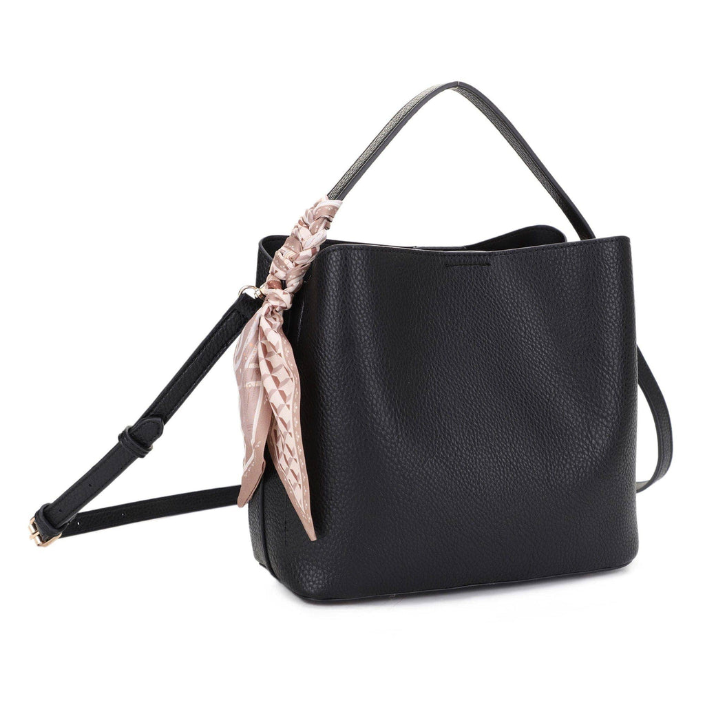Shia Bucket/Crossbody Bag With Scarf: Light Gray