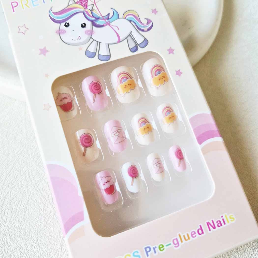 Cute Fake Artificial Kid's False Nail Tips: ASSORTED COLOR / ONE SIZE(12)