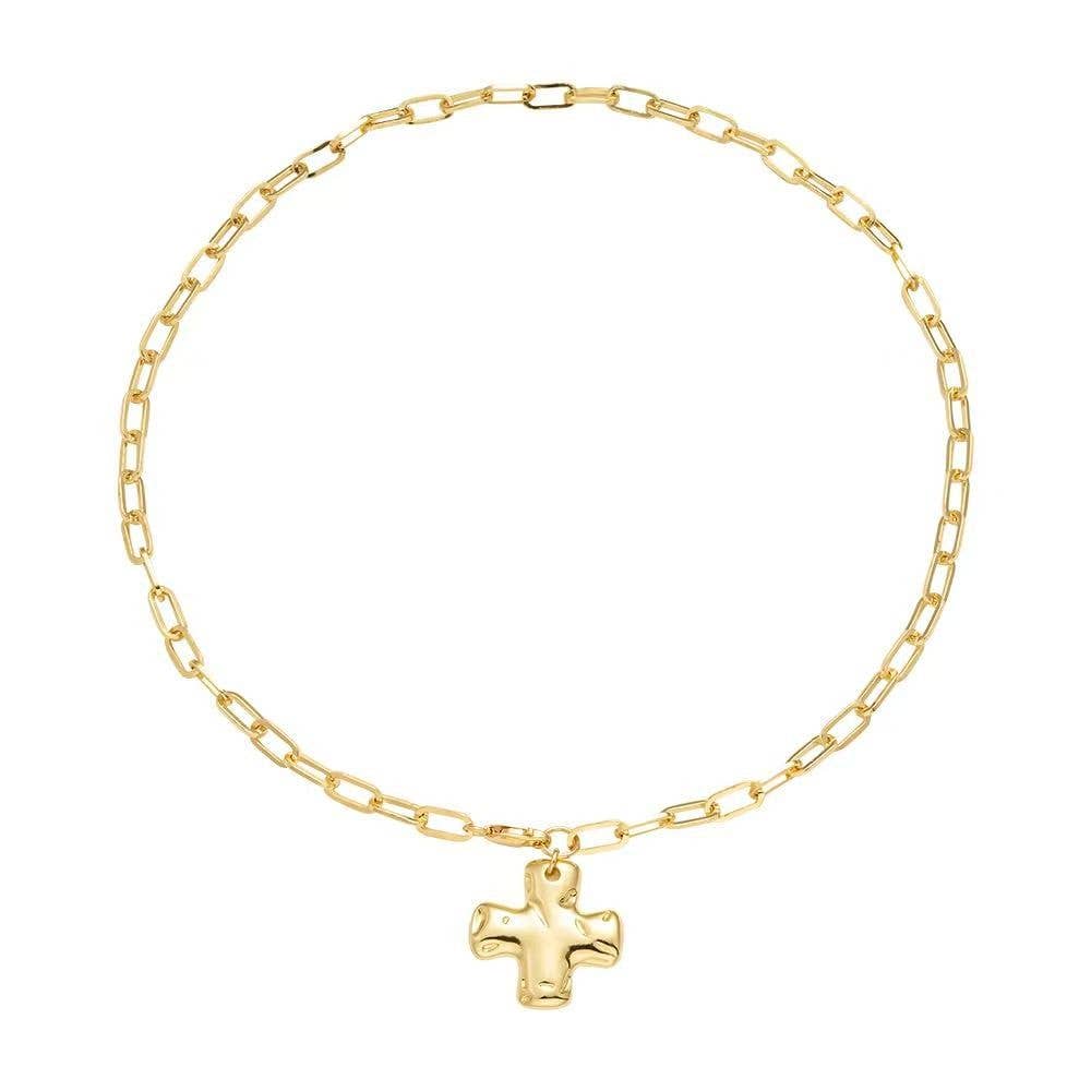 NOTABLE HAMMERED CROSS FRONT TOGGLE NECKLACE | 40NK9666: GOLD
